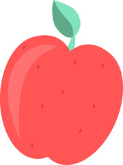 Red apple is floating on transparent background in flat style with mint-green stem, copy space