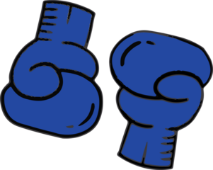 Pair of blue boxing gloves are floating on transparent background in flat cartoon style