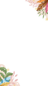 Flat design decorative corner frame showing pastel leaves sparkles and dots on transparent canvas