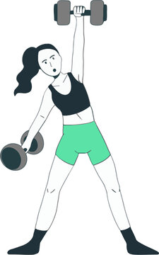 Fototapeta Stylized flat design fitness figure is lifting high and low dumbbells with transparent background