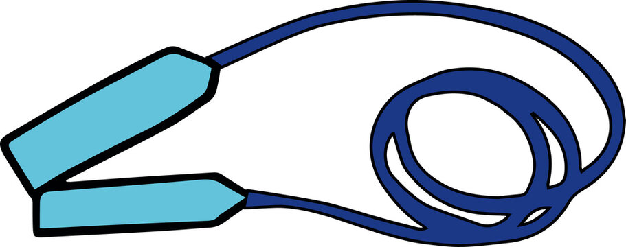 Fototapeta Flat design coiled jump rope is showing light teal handles and navy rope on transparent background