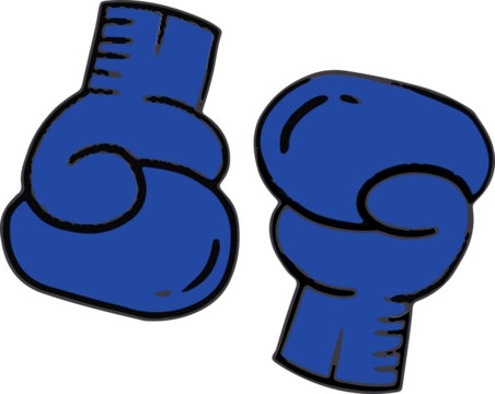 Pair of blue boxing gloves are floating on transparent background in flat cartoon style - Powered by Adobe