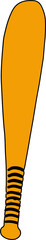 Stylized orange baseball bat is floating on transparent background, featuring black grip bands