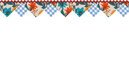 Obraz premium Flat border is featuring floral, gingham pennants, red zigzag stripe, lace motifs on transparent