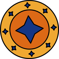 Fototapeta premium Flat emblem is featuring concentric rings, 4-pointed star and eight stars, transparent background