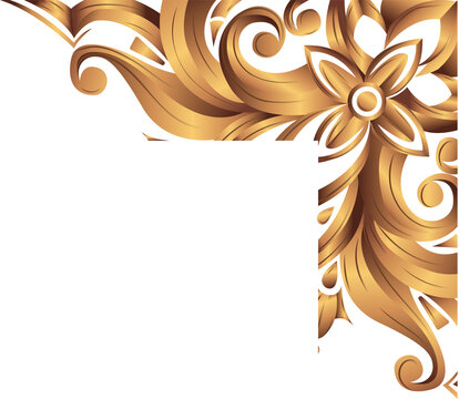 Fototapeta Vector golden corner ornament is showing scrollwork and floral motif, transparent background