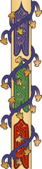 Flat pillar is being shown on clear background, with purple green red panels and winding vine