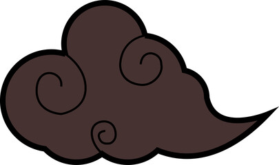 Flat-style dark brown cloud is floating on transparent background with spiral swirl accents