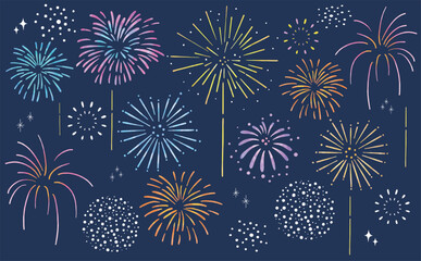 夜空に舞う綺麗な花火のイラスト