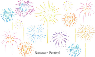 綺麗な色とりどりの花火のイラスト