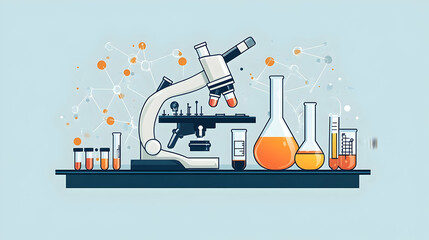 Laboratory equipment and glassware on a table.