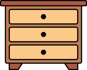 Wooden chest with three drawers illustration