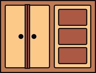 Wooden wardrobe with shelf drawers illustration