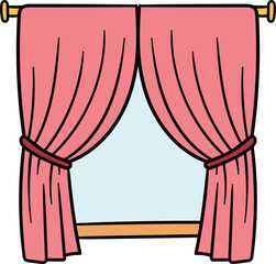 Pink curtains on window with rod illustration