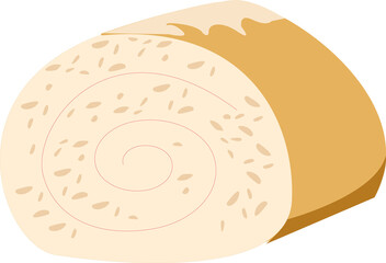 Flat design is showing Swiss roll slice with cream spiral and sprinkles on transparent background