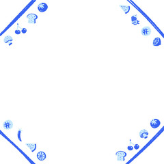 Octagonal border is featuring blue outline food icons in vector style, clear background, copy space