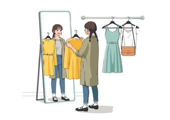 Woman Trying on Clothes in Dressing Room Fashion, Style, and Apparel Choices
