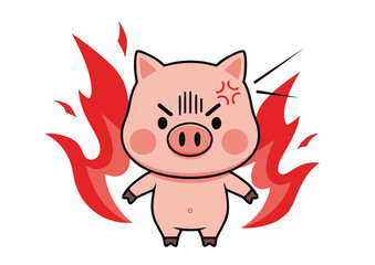 Angry Pig Cartoon Character Illustration Fiery Temper, Cute Design, Vector Graphic