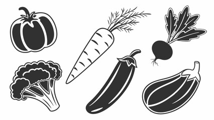 Fresh Vegetable Icons Tomato, Carrot, Broccoli, and More