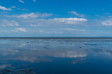 ocean tidal flats - Ariake sea - and sky in Saga prefecture, JAPAN.