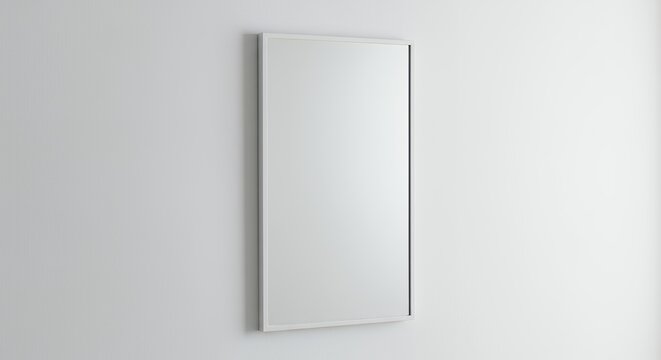 Vertical rectangular mirror on light gray wall