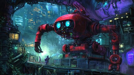 Giant robot in futuristic city