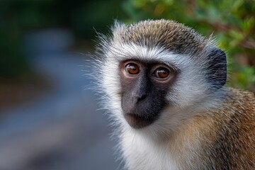 Close up portrait of a vervet monkey