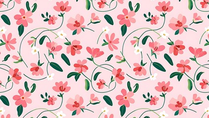 Fototapeta premium Pretty Pink Floral Pattern Seamless Spring Flowers Design