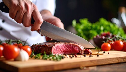 Chef slicing a steak