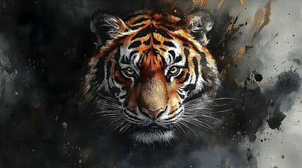 Naklejka premium Close-up portrait of a tiger's head.