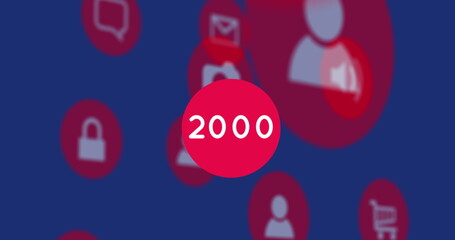 Displaying red badge showing 2000 in dashboard, with security, cart, chat and envelope icons