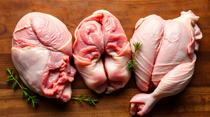 Raw chicken giblets raw poultry meat set : liver, stomach and heart
