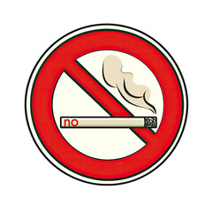 Red circle with a large "no" symbol,  a cigarette, and smoke