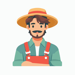 a farmer with a simple and minimalist flat design using a white background
