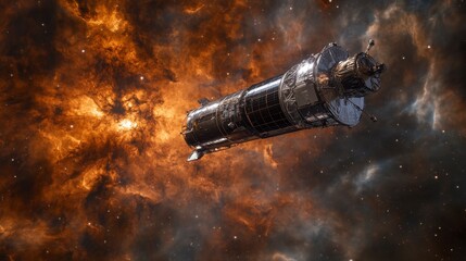 Space Telescope in Deep Space Surrounded by Colorful Nebula Clouds