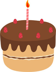 Cute illustration of a birthday cake with a single candle.	