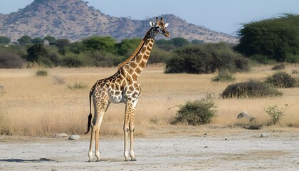 Obraz premium Giraffe standing in a savanna landscape.