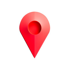 Red 3D map pointer icon with transparent background, location symbol, navigation marker, GPS pin, graphic element, simple design, isolated on black, vibrant