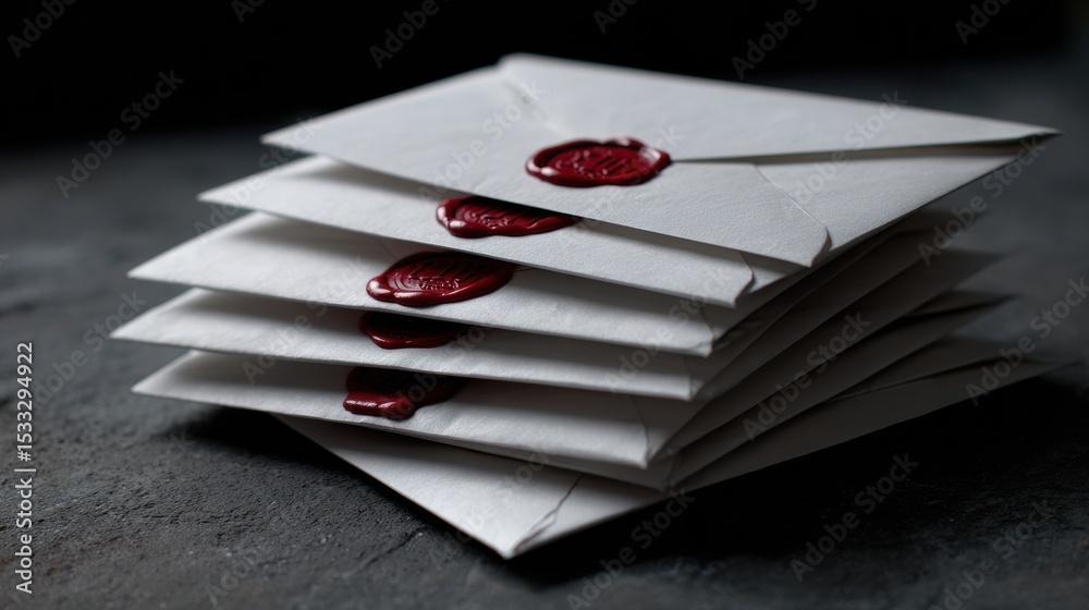 Poster a stack of envelopes with wax seals on them