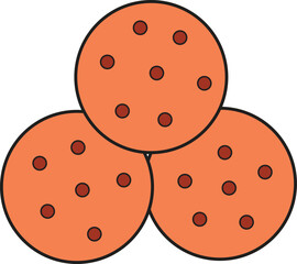 Delicious Flat Vector Illustration of Three Cookies with Chocolate Chips – Sweet Dessert, Snack, Bakery Food Icon