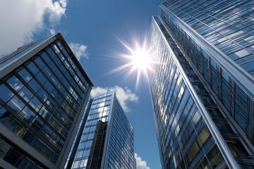 Fototapeta premium Typical modern business skyscrapers, tall buildings, architecture that soars into the sky