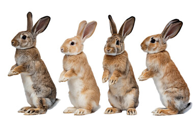 Adorable brown rabbits standing on hind legs cute pets hare long on transparent background