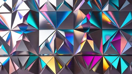 Iridescent glass wall with geometric shapes creating colorful abstract background. - Powered by Adobe
