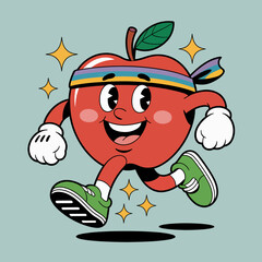Happy Running Apple with Headband and Sneakers