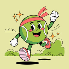 Tennis Ball with Headband Running Cheerfully