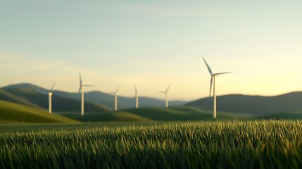 Wind Turbines Generating Clean Energy in a Green Field - A serene landscape with wind power transforming the future