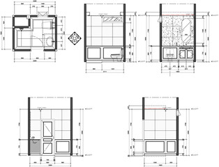 Drawings 2d interior construction, bathroom extension, floor plan furniture, Elevation, vector format