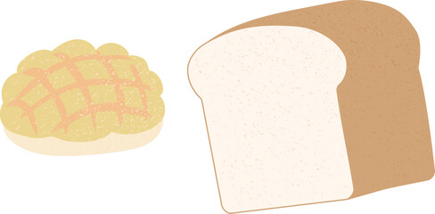 テクスチャーのある食パン1斤と日本のメロンパンのベクターイラスト
