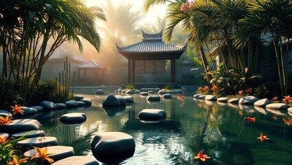 swimming pool at sunset