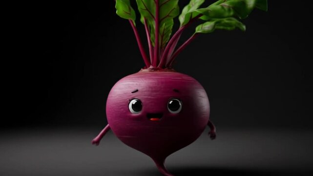 Animated Beetroot Adventure: An animated beetroot comes to life in a whimsical scene, with detailed features and captivating expression of character.